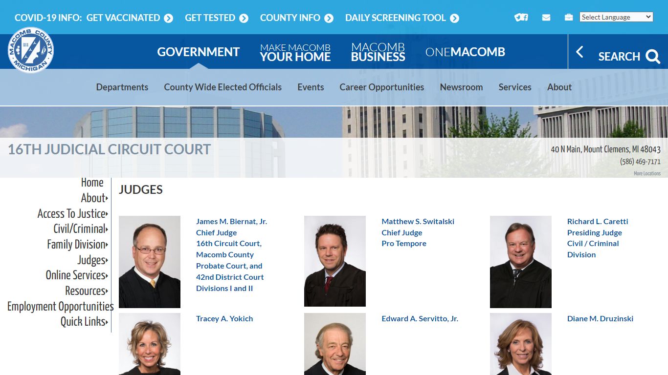 Circuit Court - Judges Page | Macomb County